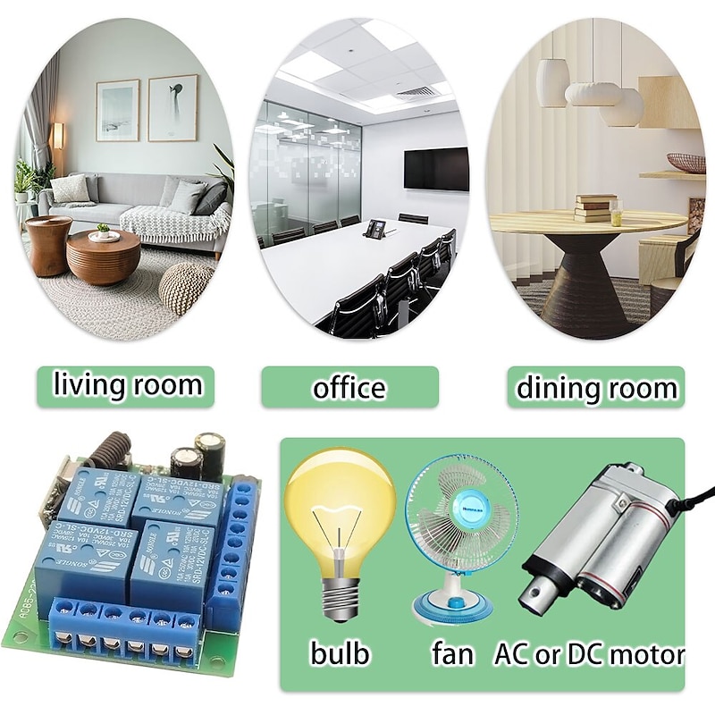 DC12V 4CH wireless remote control switch /Smart relay receiver 10A relay / Momentary /Toggle /Latched working way can change / 433mhz easy to install /DC12V power ON/OFF2