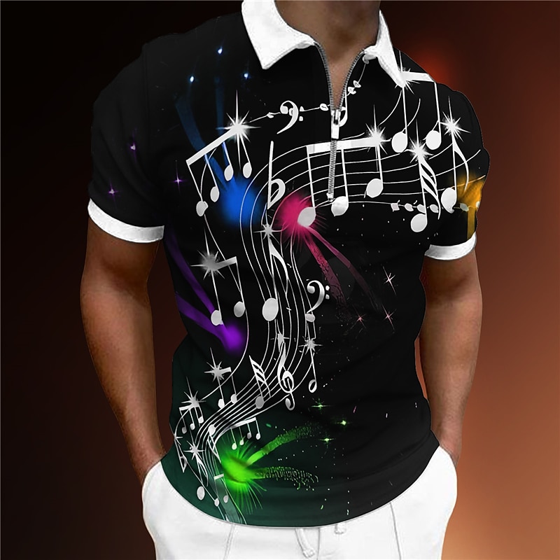 Music Festival Men's Music Zip Polo Shirts Golf Shirt Short Sleeve Polo Shirts Collared Shirts Casual Vacation Wear Festival Wear Party Outfits 3D Print Quarter Zip Polo Blue Purple Green2