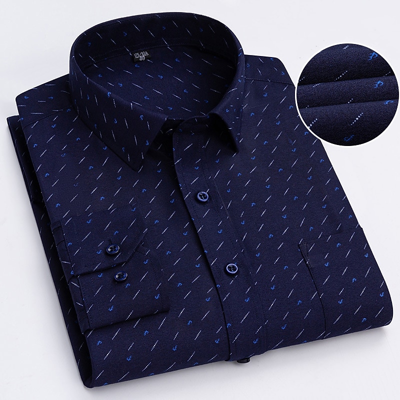 Men's Dress Shirt Graphic Wedding Office / Career White Dark Navy Navy Blue Royal Blue Long Sleeve Turndown Spring &  Fall Clothing Apparel2
