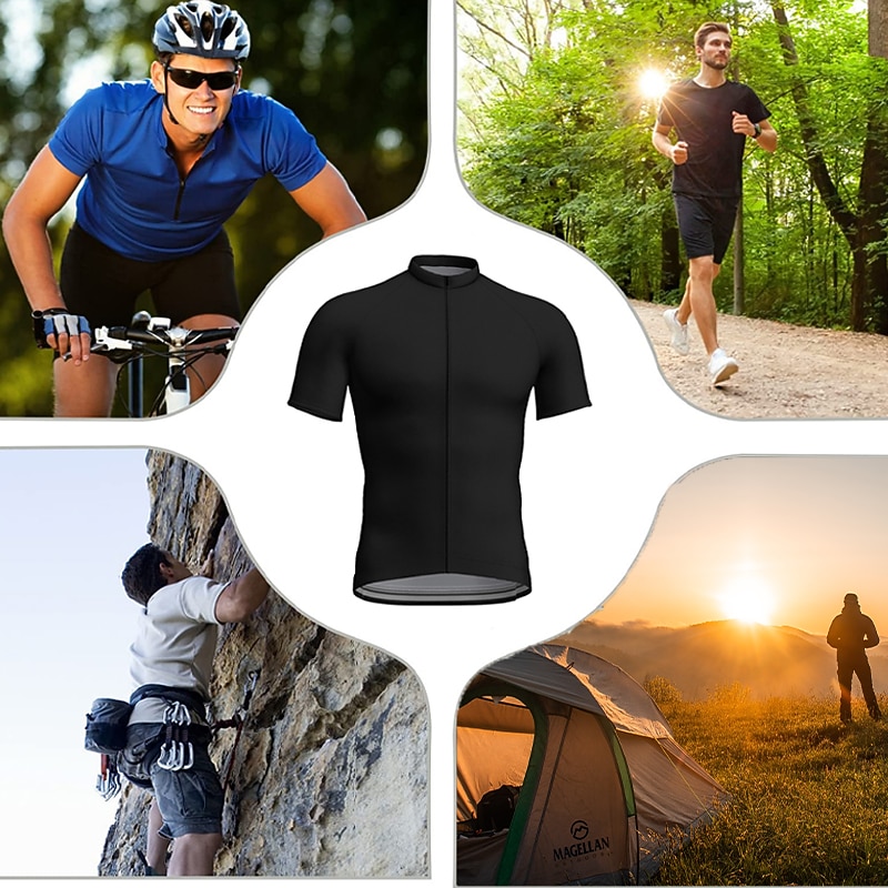 Men's Cycling Jersey Geometic Letter & Number Short Sleeve Bike Jersey Top with 3 Rear Pockets Mountain Bike MTB Road Bike Cycling Quick Dry Reflective Strips Back Pocket Moisture Wicking Sports Dark3