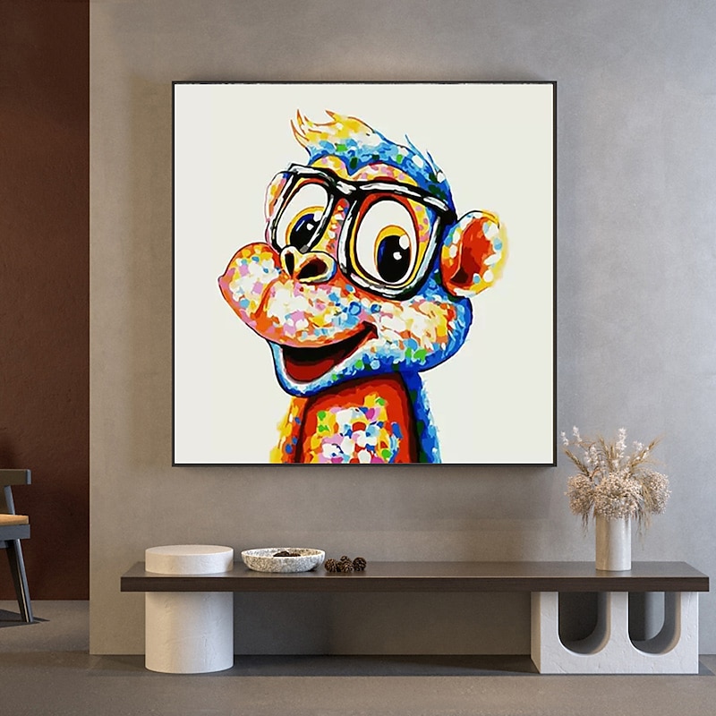 Nursery Oil Painting Hand Painted Square Animals Pop Art Modern Stretched Canvas4