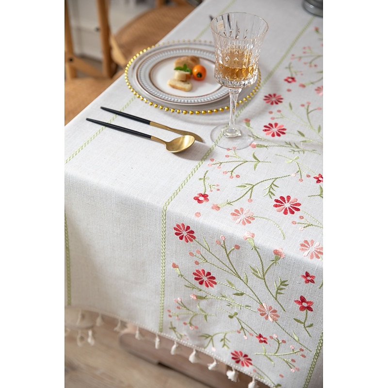 Farmhouse Tablecloth Cotton Linen Table Cloth Spring Tablecloth Round Outdoor Cloth Table Cover Oval Rectangle For Picnic,Wedding,Dining,Easter,Kitchen4
