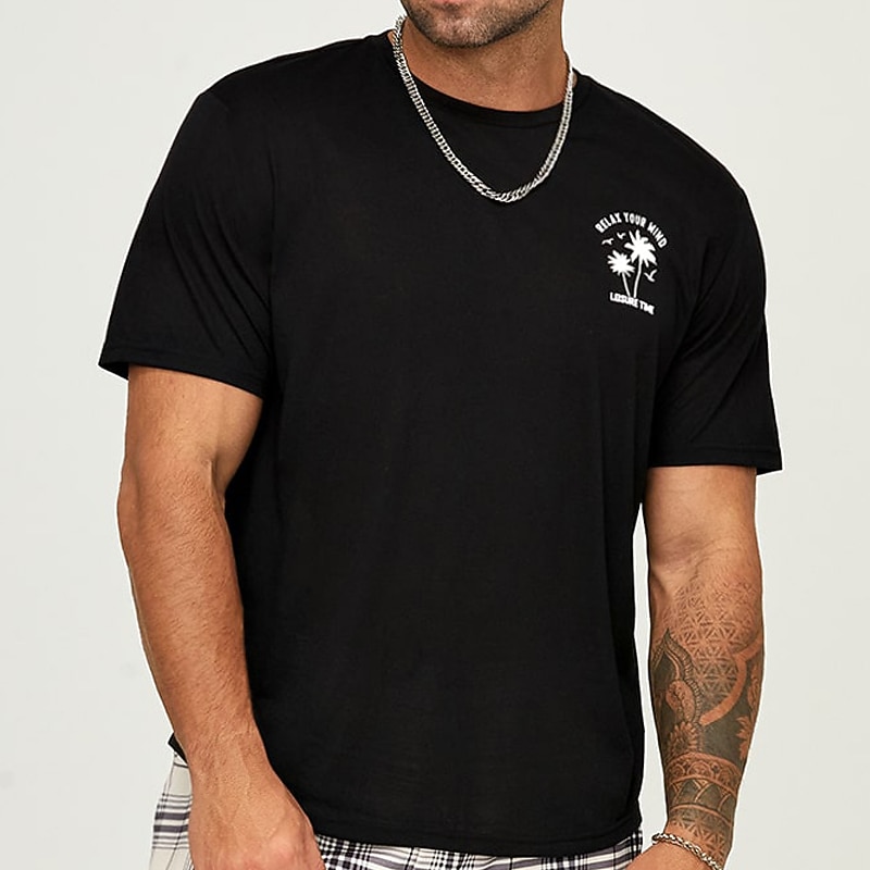 Men's Plus Size Big Tall T shirt Tee Tee Graphic Tee Crewneck Black Brown Short Sleeves Outdoor Going out Print Coconut Tree Letter Clothing Apparel Cotton Blend Stylish Casual Tops4