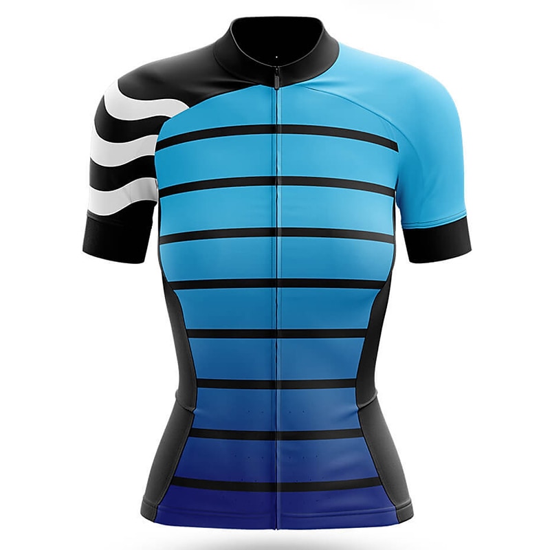 Women's Cycling Jersey Graphic Stripes Short Sleeve Bike Jersey Top with 3 Rear Pockets Mountain Bike MTB Road Bike Cycling Quick Dry Reflective Strips Back Pocket Moisture Wicking Sports Blue