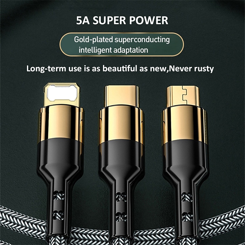 Multi Charging Cable 3 In 1 Charging Cable Multiple USB Cord Nylon Braided Charger For IP/Type-C/Micro-USB Compatible With Most Cell Phones/Tablets/Samsung Galaxy/and More2