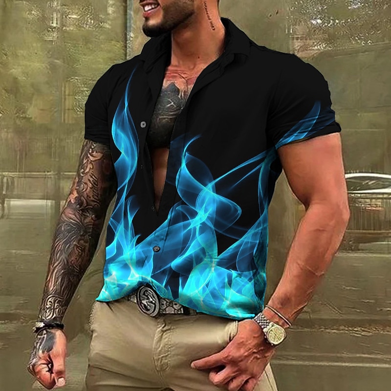 Men's Shirt Button Up Shirt Short Sleeve Fashion Streetwear Designer Casual Daily Weekend Summer Spring Turndown Print Button-Down Blue Orange Green Light Blue3