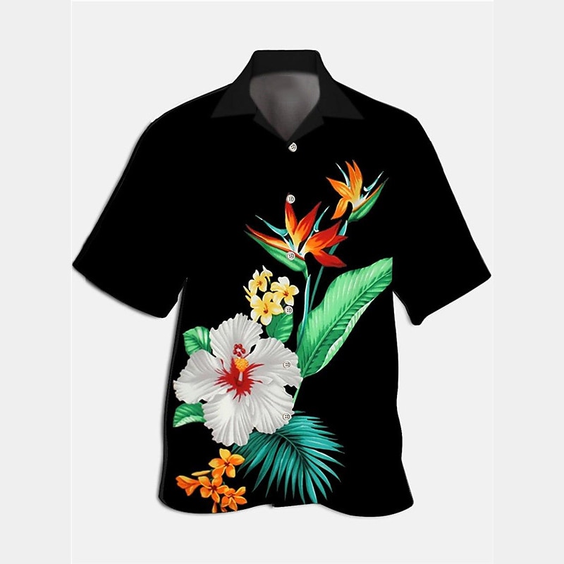 Men's Floral Shirt Short Sleeve Sports Fashion Streetwear Casual Holiday Beach Summer Spring Cuban Collar Print Button-Down Black Light Green Black / Brown Red Green4