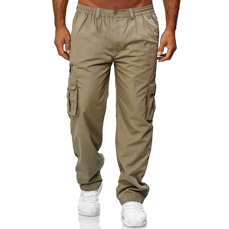 Men's Cargo Pants Cargo Trousers Work Pants Elastic Waist Multi Pocket Straight Leg Plain Work Simple Casual Navy ArmyGreen