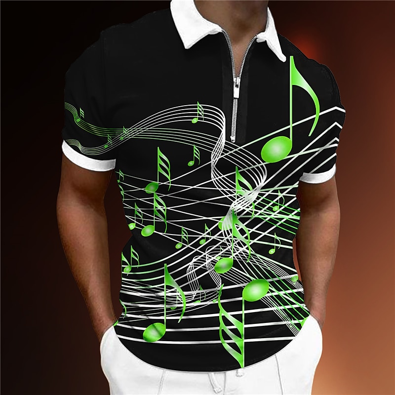 Music Festival Men's Music Zip Polo Shirts Golf Shirt Short Sleeve Polo Shirts Collared Shirts Casual Vacation Wear Festival Wear Party Outfits 3D Print Quarter Zip Polo Light Yellow Yellow Red3