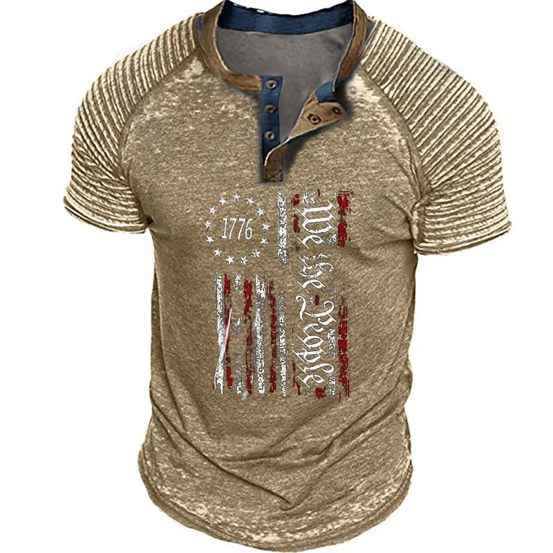 1776 We The People Mens Graphic Shirt 3D | Blue Summer Cotton Prints Slim Pleated Patriotic National Flag Fashion Designer Basic Hot Stamping3