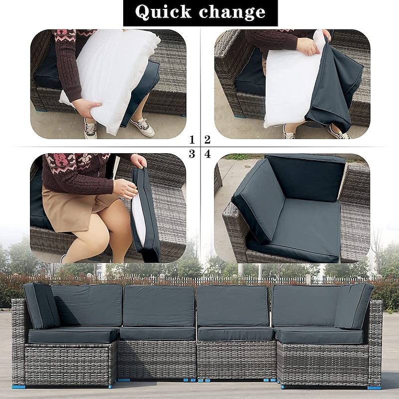 4 pcs Waterproof Seat Cushion Cover Outdoor Patio Garden Striped Water-Resistant Simple Square Zipper Traditional Classic Solid Color3