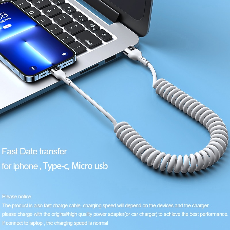 Fast Charging Cable 5A 66W USB Type C Cable 3A Micro USB Spring Car Cable Realme Phone Accessories For iPhone Samsung Xiaomi Huawei Phone Accessory2