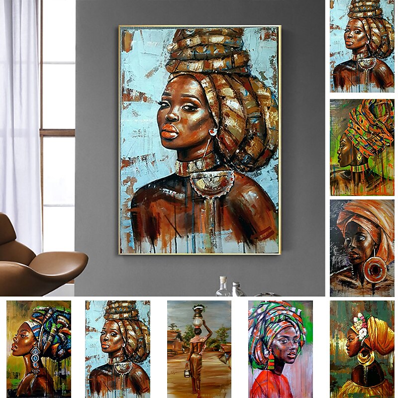 Handmade Oil Painting Canvas Wall Art Decoration Portrait African Girl for Home Decor Rolled Frameless Unstretched Painting