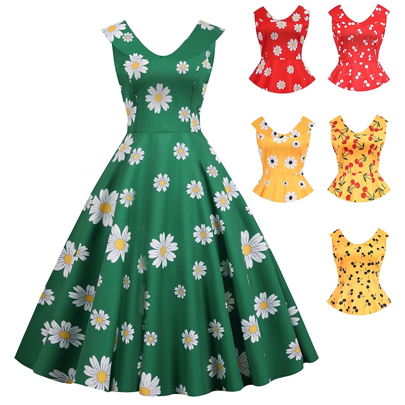1950s Cocktail Dress Vintage Dress Dress Rockabilly Flare Dress Flower / Floral Turndown Fancy Dress Women's Christmas Halloween Carnival Vacation Homecoming Prom Adults' Dress Homecoming Dresses