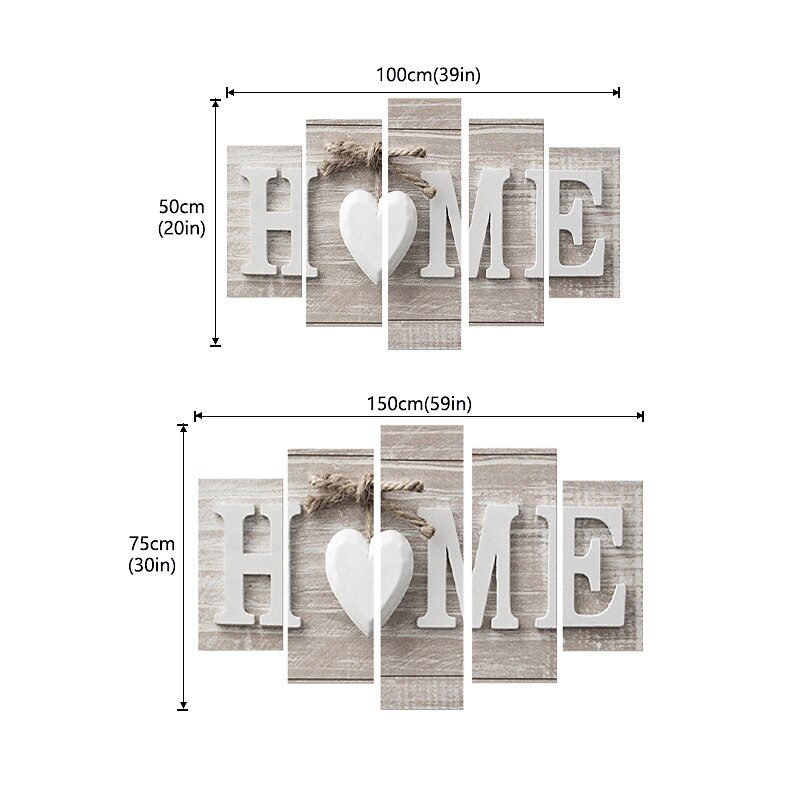 5 Panels Wall Art Canvas Prints Posters Painting Artwork Picture Love Home Letter Heart Wood Grain Modern Home Decoration Décor Rolled Canvas No Frame Unframed Unstretched2