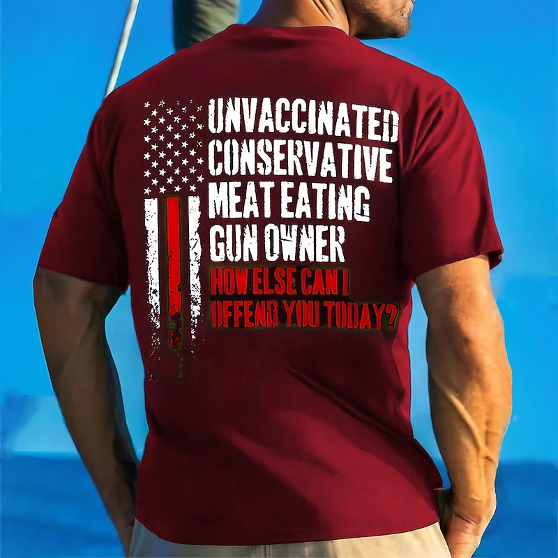 Veterans Day Men's Patriot Patriotic Veteran Graphic Prints Letter Print National Flag T shirt Graphic Tee 100% Cotton Short Sleeves Graphic Shirt Wine Black Red Comfortable Tee Street Vacation