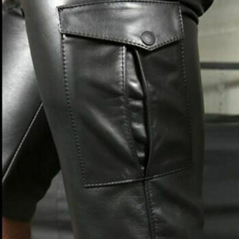 Men's Shorts Faux Leather Shorts Pocket Plain Comfort Breathable Outdoor Daily Going out Fashion Streetwear Black4