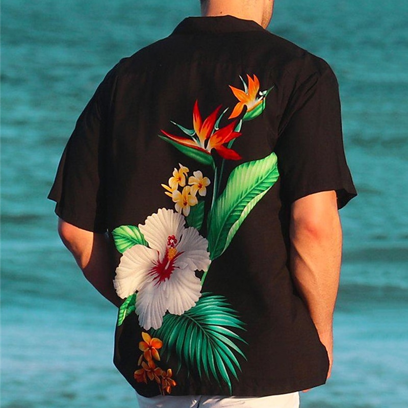 Men's Floral Shirt Short Sleeve Sports Fashion Streetwear Casual Holiday Beach Summer Spring Cuban Collar Print Button-Down Black Light Green Black / Brown Red Green