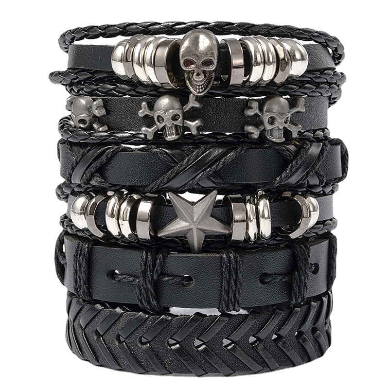 Popular Jewelry Punk Skeleton Series Leather Bracelet Handcrafted Hand Jewelry For Halloween