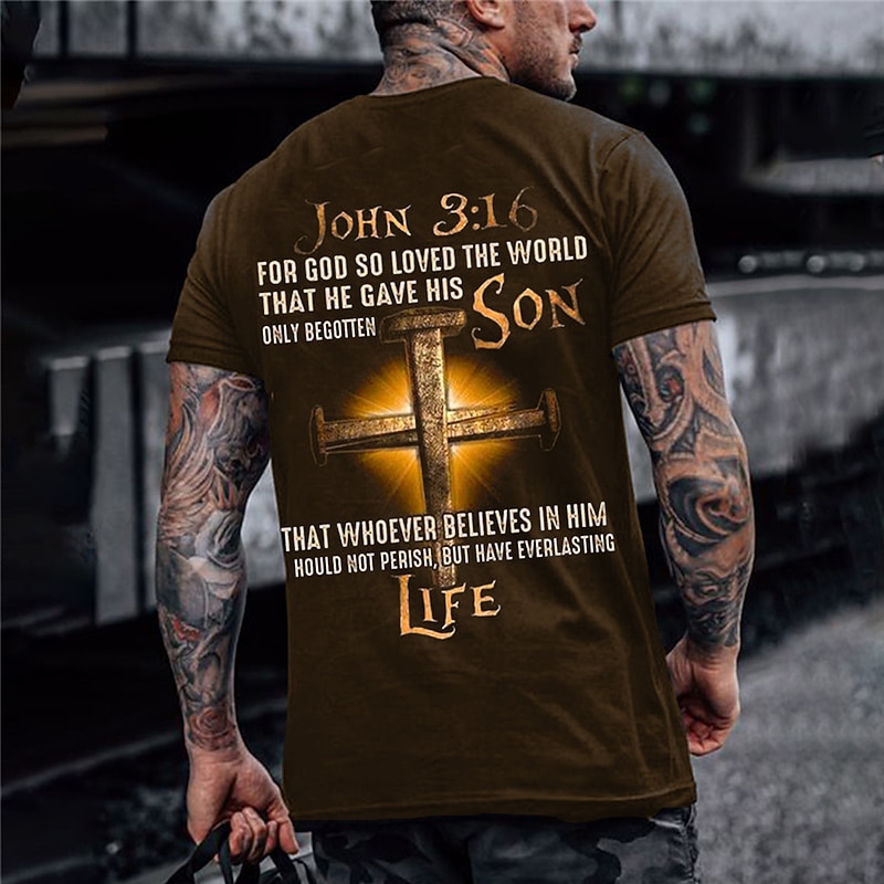 Men's John 3:16 Christian Graphic T-Shirt - Bible Verse Faith Short Sleeve2