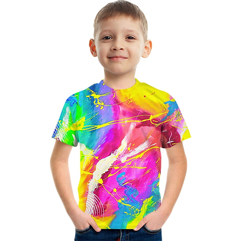 Rainbow Colorful Multi-ink Kids Short Sleeve T-shirt Fashion 3d Printed Colorful Shirts For Boys And Girls4