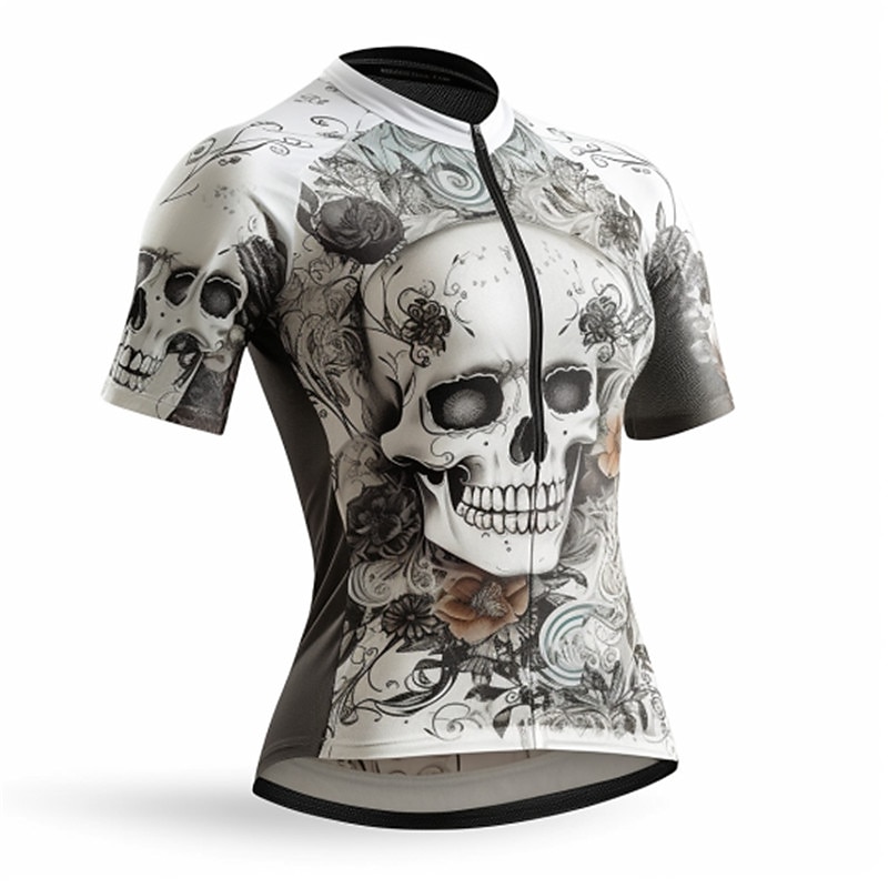 Men's Cycling Jersey Skull Funny Short Sleeve Bike Jersey Top with 3 Rear Pockets Mountain Bike MTB Road Bike Cycling Quick Dry Reflective Strips Back Pocket Moisture Wicking Sports Black Grey4