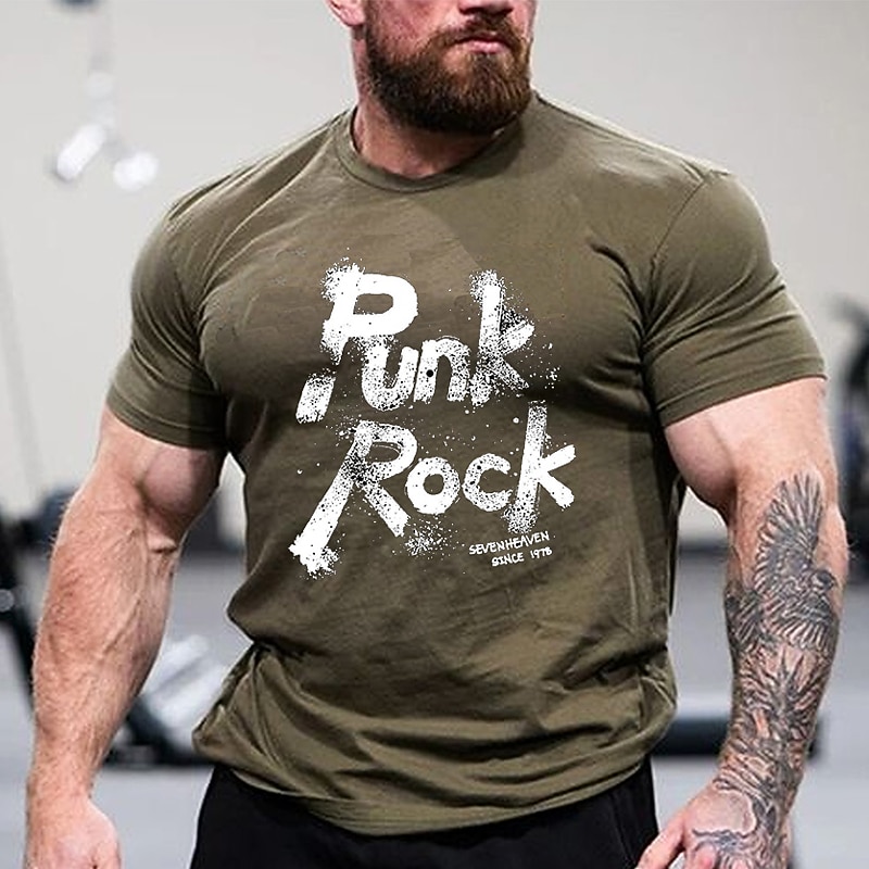 Men's Plus Size Big Tall T shirt Tee Tee Crewneck Black Blue Army Green Short Sleeves Outdoor Going out Print Letter Clothing Apparel Cotton Blend Streetwear Stylish Casual3