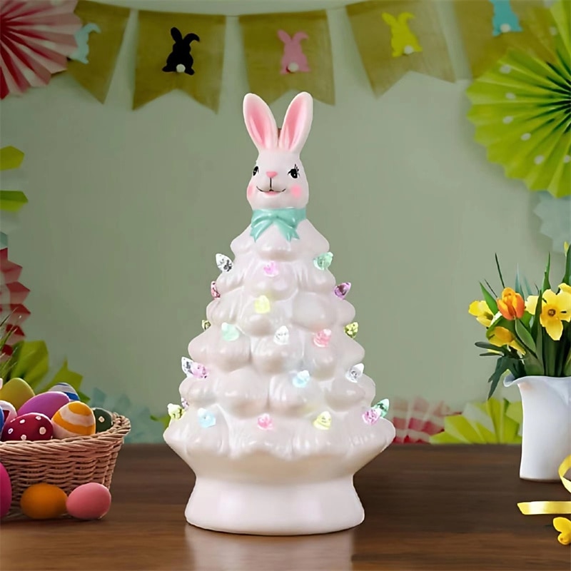 Bunny Tree Easter Decoration Cute mini Easter Rabbit Tree Resin Colored Lights 15CM Rabbit ornament Home Decor Easter Gift3