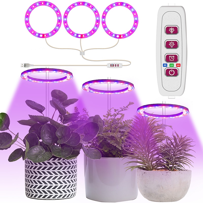 Plant Light Angel Ring Fleshy Fill light USB Colored Full Spectrum LED Bonsai Indoor Timed Dimming Growth Light is Suitable For Indoor Plants Potted Meat Fish Tank Plants  1PC3