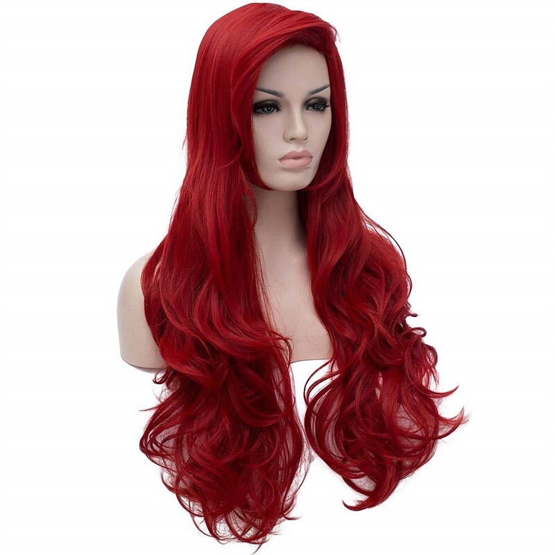 Curly Red Mermaid Wig for Women Long Wavy Cosplay Daily Hair Heat Resistant Synthetic Fiber Wig for Party Christmas（Only Wigs） Halloween Wigs3