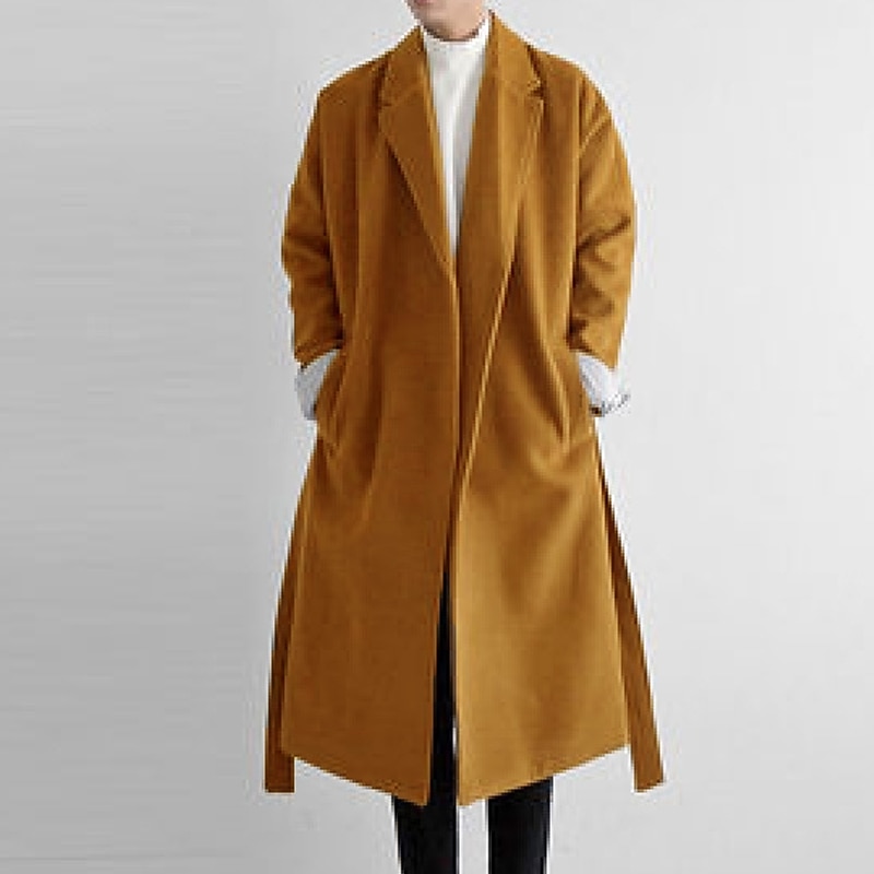 Men's Winter Coat Overcoat Business Casual Fall Winter Polyester Windproof Warm Outerwear Clothing Apparel Stylish Casual non-printing Pure Color Pocket Lapel Open Front