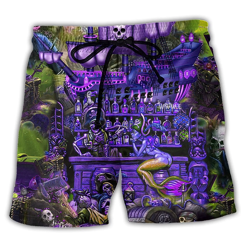 Men's Skull Graphic Prints Character Swim Trunks Swim Shorts Board Shorts Mid Waist Hawaiian Boho Casual Daily Holiday Drawstring with Mesh lining Elastic Waist Designer Clothing Apparel2
