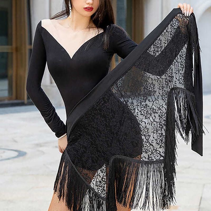 Latin Dance Skirts Lace Tassel Ruching Women's Performance Training High Polyester4
