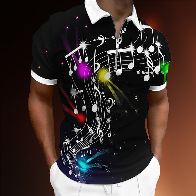 Music Festival Men's Music Zip Polo Shirts Golf Shirt Short Sleeve Polo Shirts Collared Shirts Casual Vacation Wear Festival Wear Party Outfits 3D Print Quarter Zip Polo Blue Purple Green
