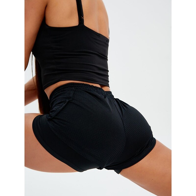 Women's Running Shorts Gym Shorts Yoga Shorts Drawstring 2 in 1 Liner Bottoms Athletic Breathable Quick Dry Sweat wicking Yoga Fitness Gym Workout Regular Fit Sportswear Activewear Color Block Iron4