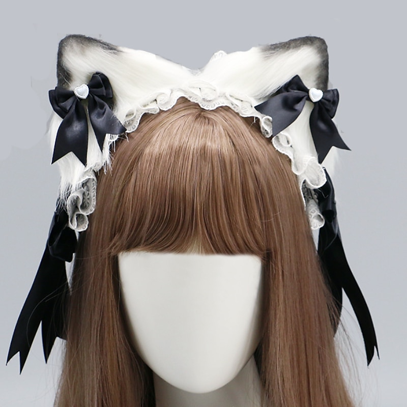 CAT KO Kawaii Ear Headband Kuromi Hairpin Lolita  Halloween Cosplay Cute Headwear Lace maid Hair Accessory Headband for Women Girls