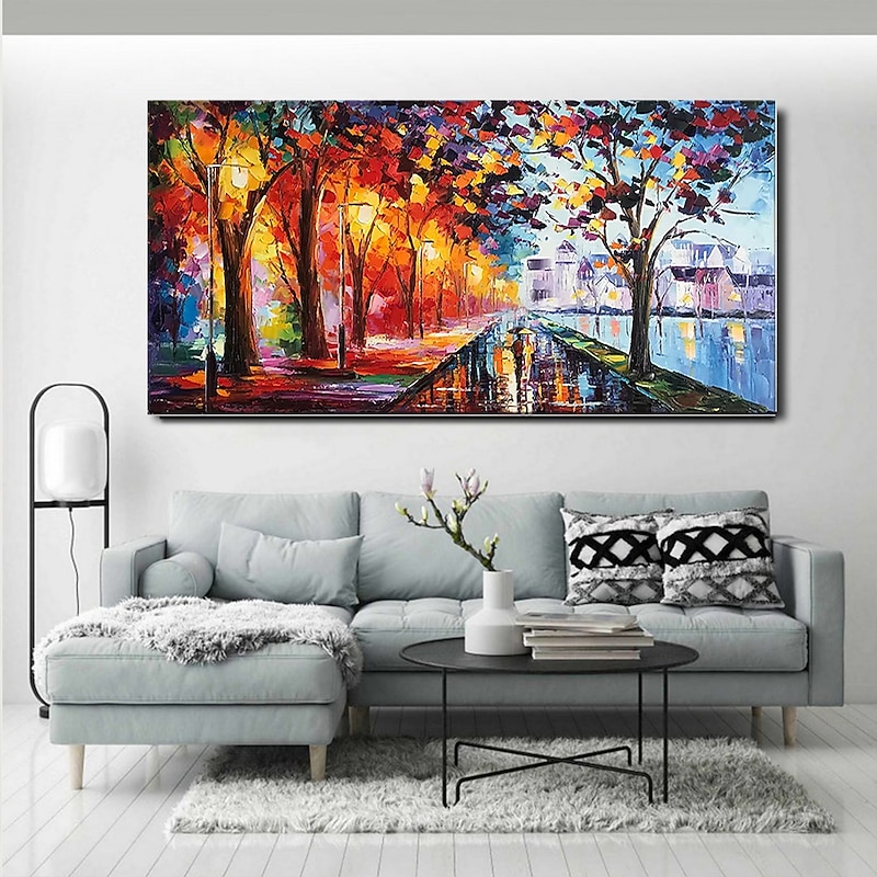 Handmade Oil Painting Canvas Wall Art Decoration Street Landscape Night View for Home Decor Rolled Frameless Unstretched Painting4