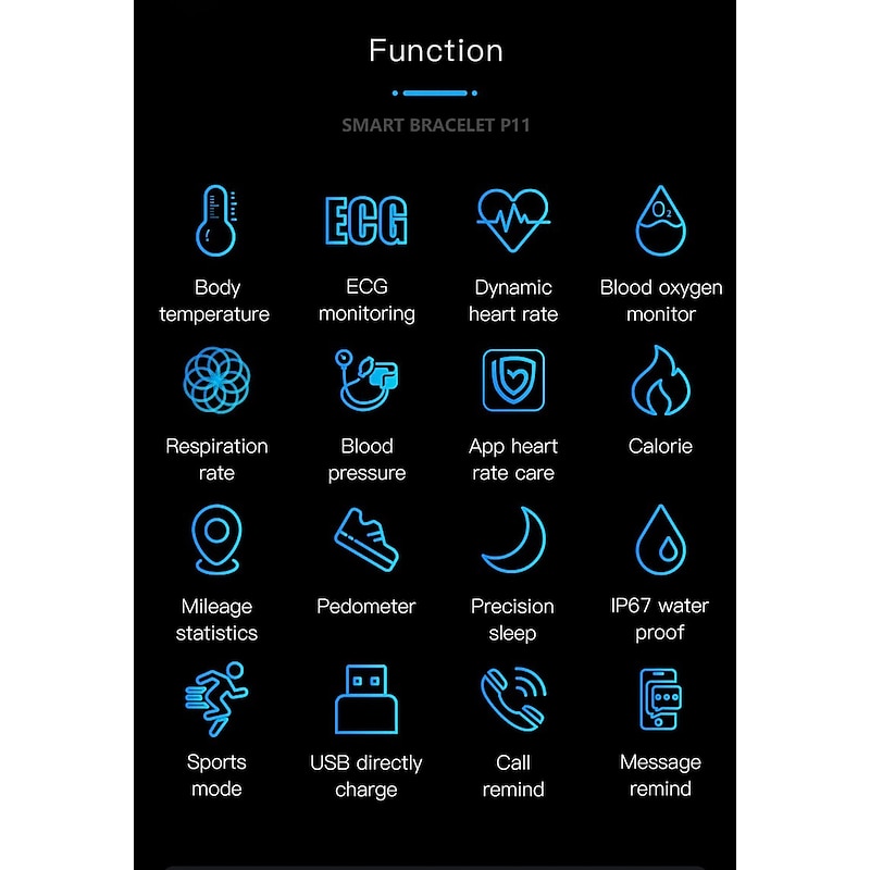 P11 PLUS Smart Watch 0.96 inch Smart Wristbands Fitness Band ECG+PPG Pedometer Call Reminder Fitness Tracker Activity Tracker Compatible with Android iOS IP672