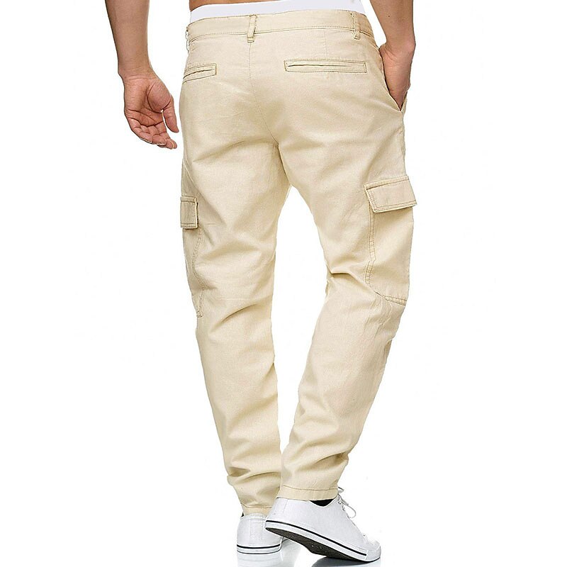 Men's Linen Pants Trousers Summer Pants Multi Pocket Plain Comfort Breathable Outdoor Daily Going out Linen / Cotton Blend Fashion Streetwear Green Khaki4