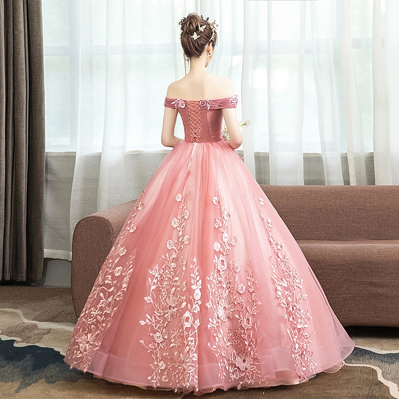 Ball Gown Quinceanera Dresses Princess Dress Quinceanera Floor Length Sleeveless Off Shoulder Polyester with Appliques dress to impress2