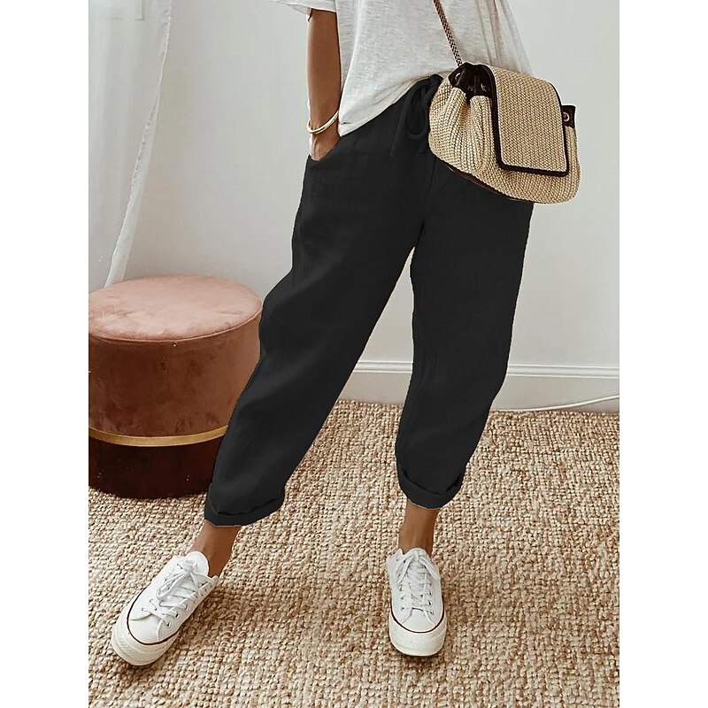 Women's Baggy Pants Solid Comfort Full Length Drawstring Side Pockets Baggy Comfort Inelastic Casual Daily Black White Blue Green Summer Spring Fall Regular Fit2