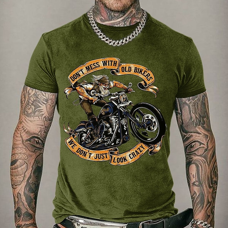 Men's Short Sleeve Graphic T-Shirt Don't Mess With Old Bikers We Don't Just Look Crazy Funny Motorcycle Biker Lifestyle Tee4