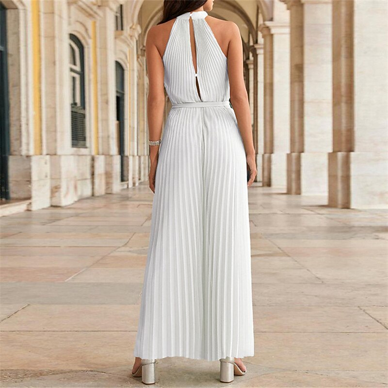 Beach Wedding Jumpsuits Elegant Dress Wedding Guest Holiday Ankle Length Sleeveless Halter Neck Chiffon with Pleats Strappy  dress to impress3