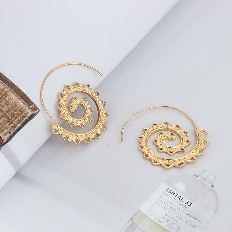 european and american new oval spiral earrings exaggerated swirl gear shape heart shape retro ear jewelry wholesale3