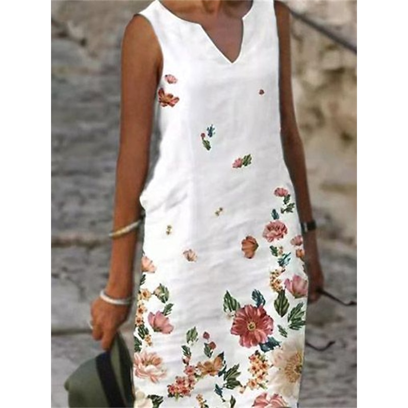 Women's Shift Dress Tank Dress Print Dress Active Fashion Streetwear Outdoor Vacation Street Loose Fit Sleeveless V Neck Black White Pink Blue Summer Spring