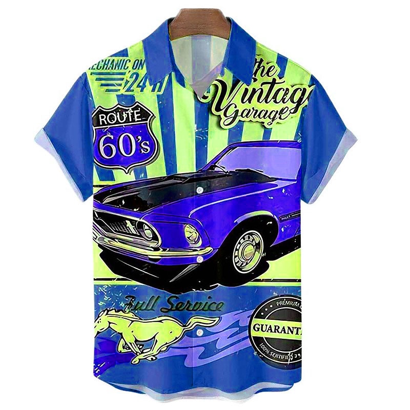 Men's Car Letter Shirt Summer Hawaiian Shirt Aloha Shirt Short Sleeve Shirt Turndown Vintage Fashion Hawaiian Outdoor Street Casual Red Royal Blue Blue 3D Print S M L3