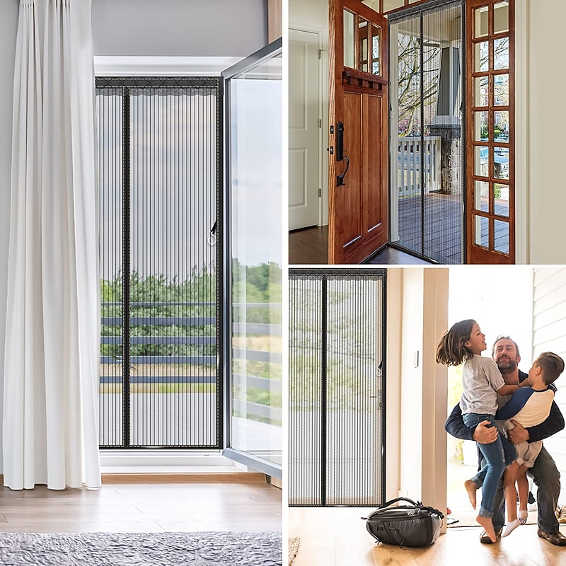 Magnetic Screen Door，Mosquito Net, Fly Insect Door Screen Magnetic Closure, Magnetic Door Screen Mesh Mosquito Protection for Convenient Entry, Keep Bugs Out Black