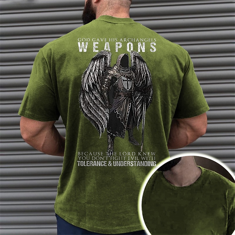 Men's Templar Cross Graphic Prints Old People T Shirt Graphic Tee Cotton Short Sleeves Graphic Shirt Black Navy Blue Green Comfortable Tee Vacation Street Fashion Designer Clothing