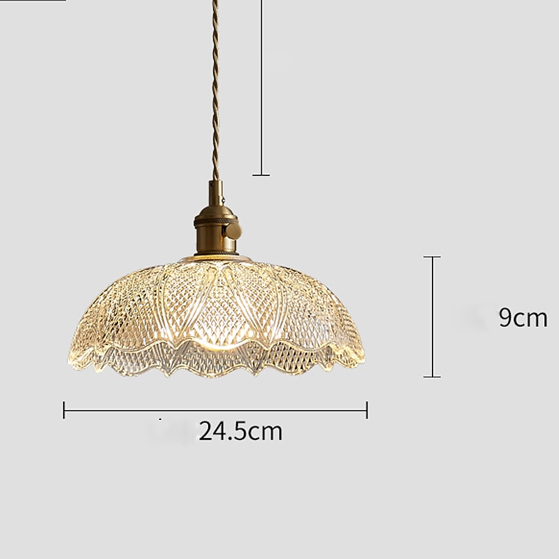 LED Pendant Light Mini Glass Copper Pendant Ceiling Hanging Light with Glass Scalloped Shade Clear Glass Pendant Lighting for Bedroom Living Dining Room Kitchen3