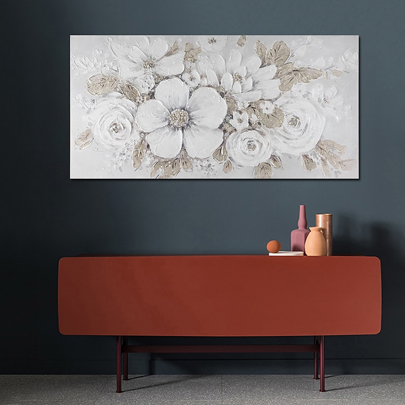 Handmade Oil Painting Canvas Wall Art Decoration Modern Thick Oiled White Flower for Living Room Home Decor Rolled Frameless Unstretched Painting2